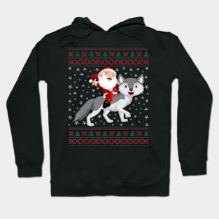 Ugly Christmas Sweater Santa Riding Wolf Hoodie